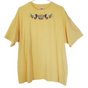 🟢1444 * Single Stitch Anvil Floral Basket Embroidered Tee Yellow Size 2X